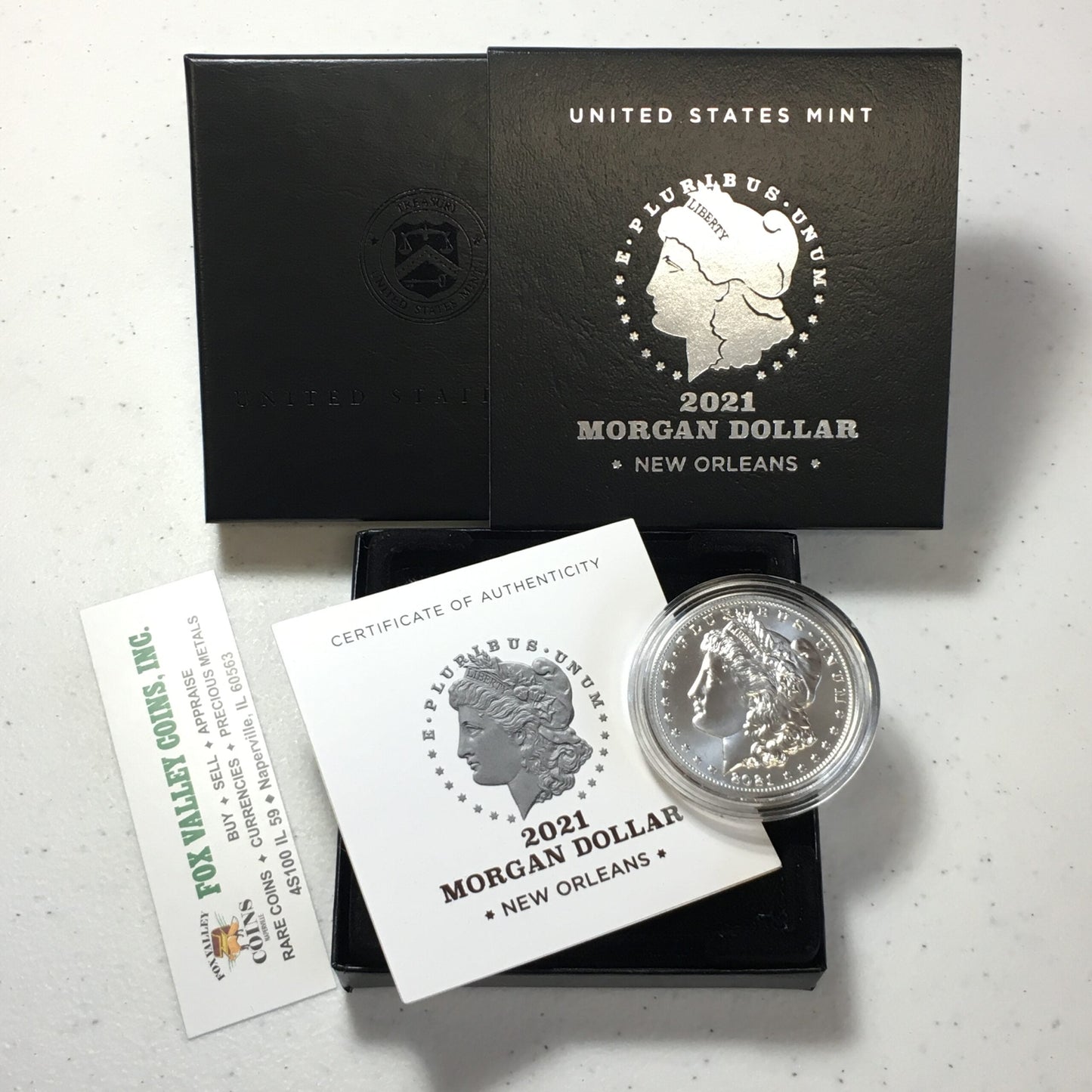 2021-O Morgan Silver Dollar, New Orleans Mint in US Mint OGP with COA