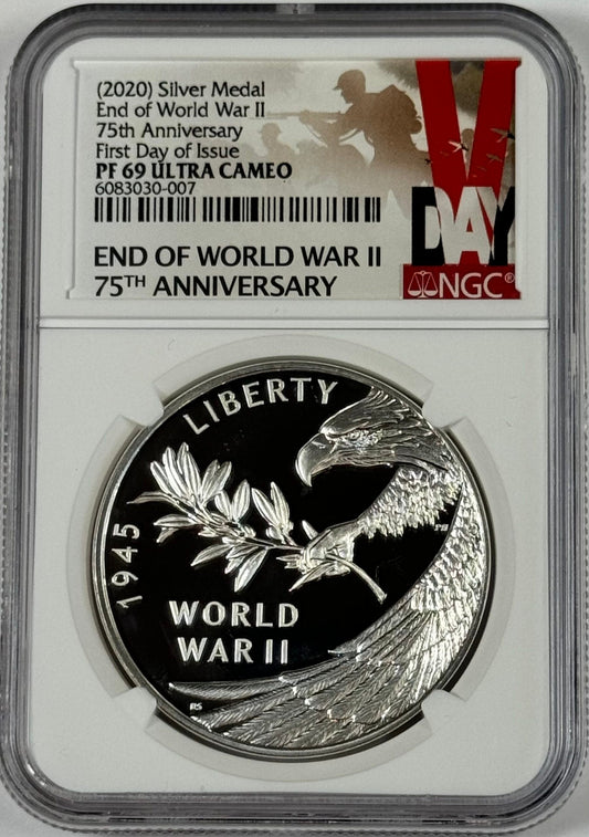 2021 Proof Silver Medal - End of World WWII - PF69 NGC Ultra-Cameo - NGC FDOI