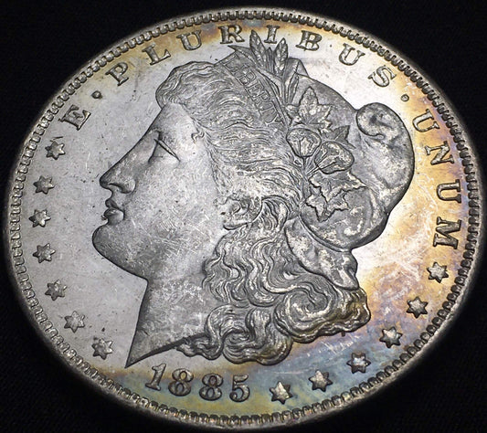 1885-O Morgan Silver Dollar - Rainbow Toning on Rim