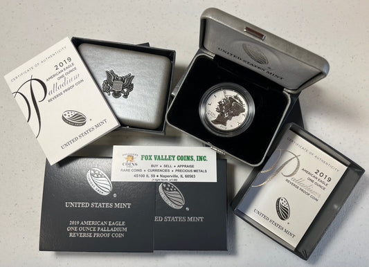 2019-W $25 Reverse Proof 1 Oz Palladium American Eagle Coin in OGP with COA