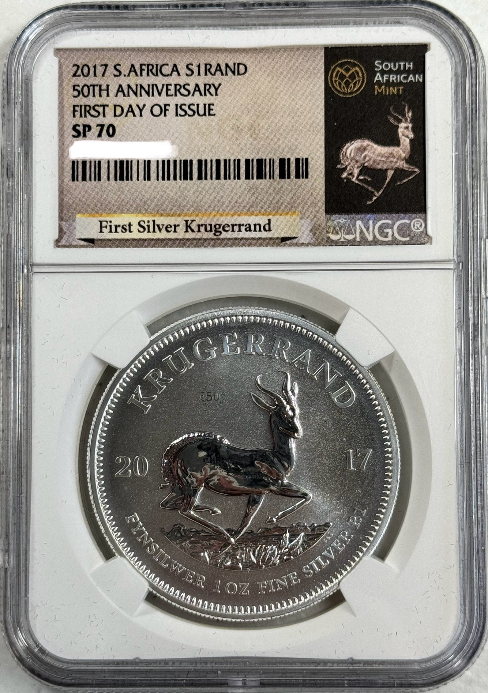 2018 South Africa - 1st Silver Krugerrand - 50th Anniversary - NGC SP70 First Day of Issue