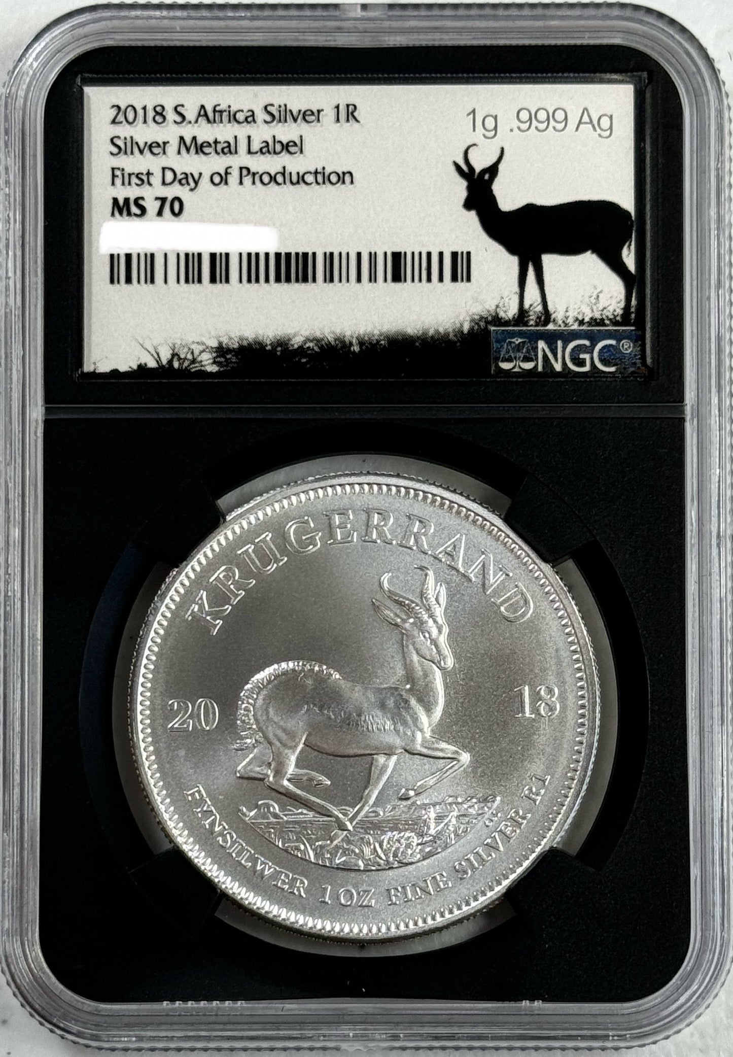 2019 South Africa Silver Krugerrand - NGC MS70 - First Day of Production - Silver Metal Label