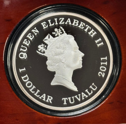 2011 Tuvalu Australian Box Jellyfish - 1 Oz Proof & Colorized Silver in OGP with COA