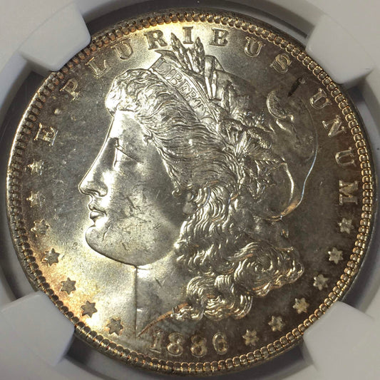 1887 Morgan Silver Dollar NGC MS63 Cartwheel Luster - Reverse Rim Rainbow Toned