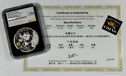 2024 Chinese Panda 1 Oz Silver Medal - ANA Chicago - PF70 UC NGC FDOI with COA