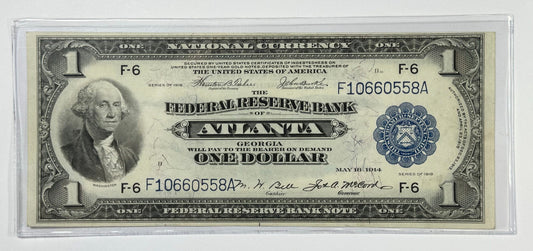 1919 National Currency $1 Large Size Federal Reserve Bank Atlanta Georgia - Crisp