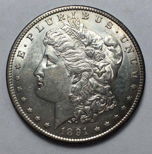 1891-S Morgan Silver Dollar - Better Date - AU+ Details - Uncirculated - Blast White