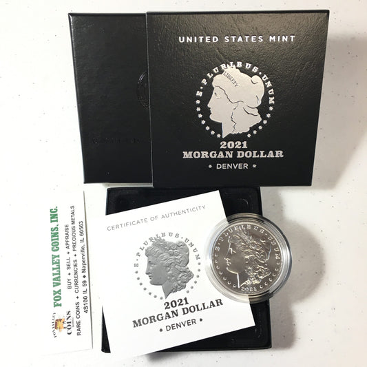 2021-D Morgan Silver Dollar, Dever Mint in US Mint OGP with COA