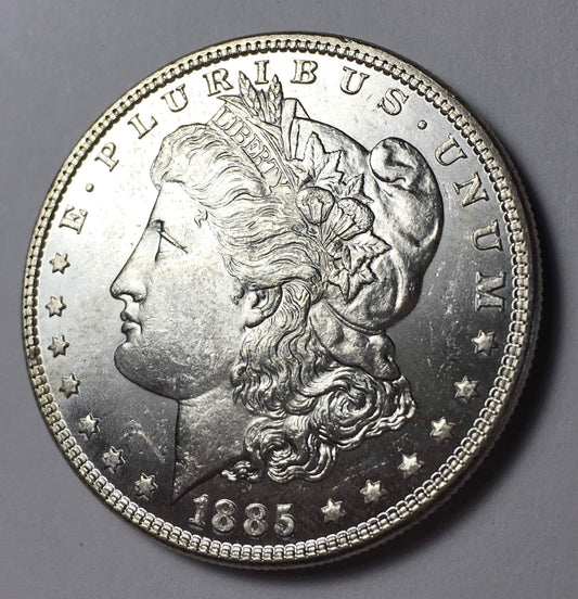 1885-P Morgan Silver Dollar - AU+ Coin with Rainbow-Toned Reverse