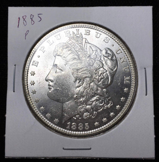 1885-P Morgan Silver Dollar - AU+ Coin with Rainbow-Toned Reverse
