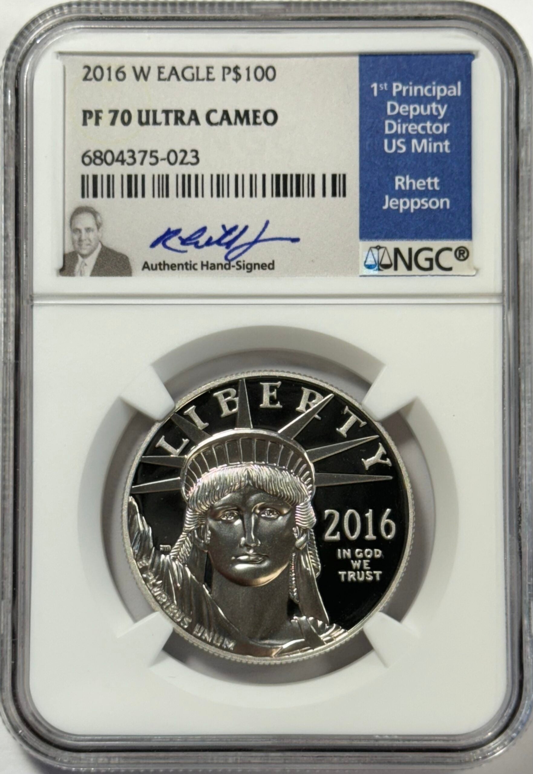 2016-W $100 Proof American Platinum Eagle 1 Oz PF70 UC NGC R. Jeppson Signature