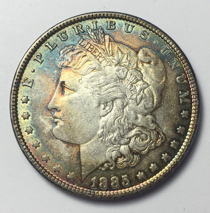 1885-P Morgan Silver Dollar BU - Stunning Rainbow Gun Metal Blue Toning