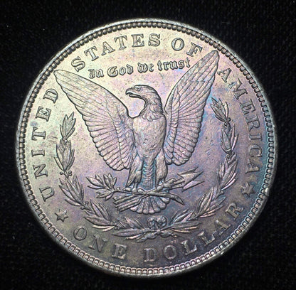 1885-P Morgan Silver Dollar BU - Stunning Rainbow Gun Metal Blue Toning