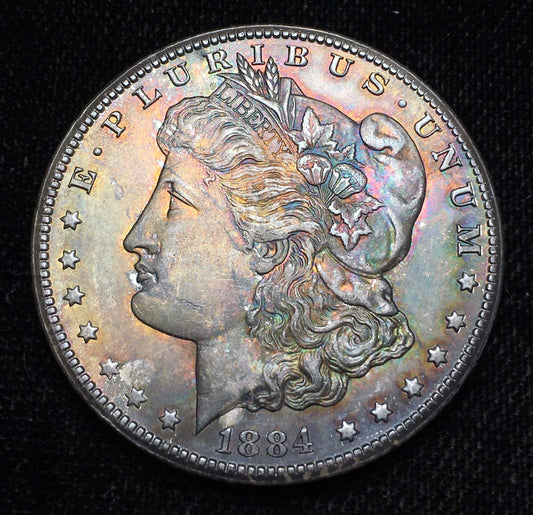 1884-CC Morgan Silver Dollar - Key Date - Low Mintage - Deep Rainbow Toning BU