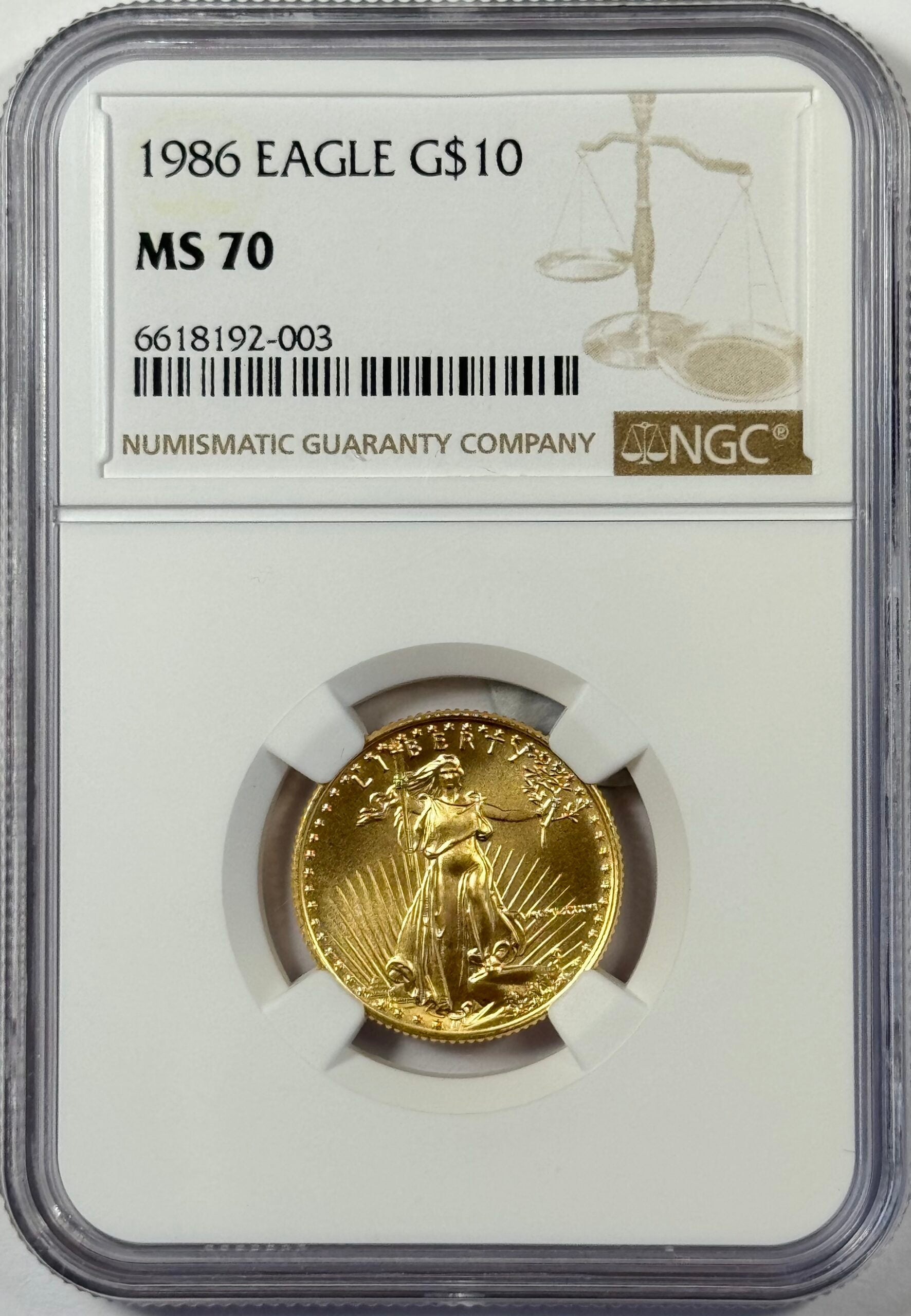 1987 $10 Gold American Eagle - 1/4 Oz Gold - NGC MS70 - Perfect Grade - Key Date