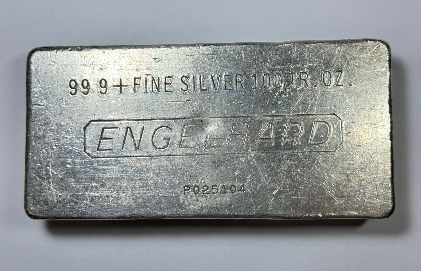 Vintage Engelhard 100 Oz Silver Bar - Cast Finish 4th Series P-025105