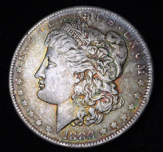 1883-O Morgan Silver Dollar BU with Rainbow and Seafoam Green Toning