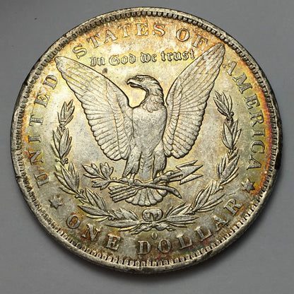 1883-O Morgan Silver Dollar BU with Rainbow and Seafoam Green Toning