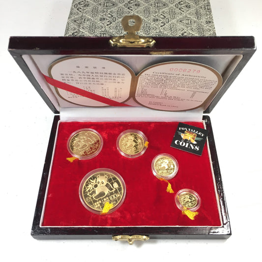 1990 Chinese 5-Coin Gold Panda Proof Set - Complete OGP with COA - Mint Condition