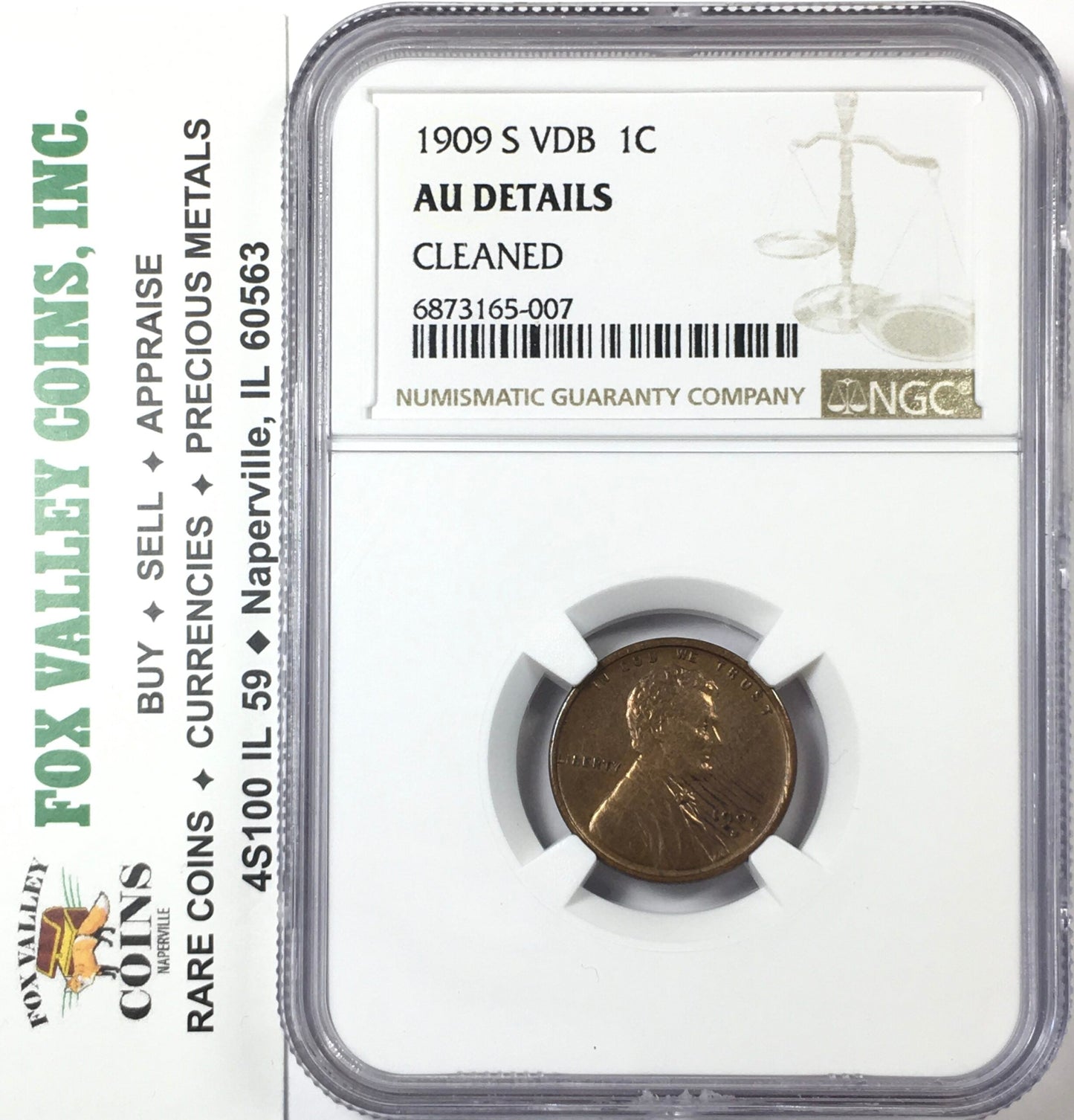 1909-S VDB Lincoln Wheat Cent AU Details NGC Cleaned - Key Date