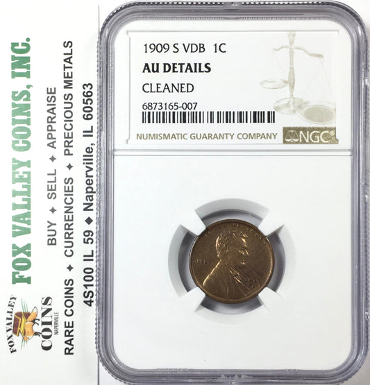 1909-S VDB Lincoln Wheat Cent AU Details NGC Cleaned - Key Date