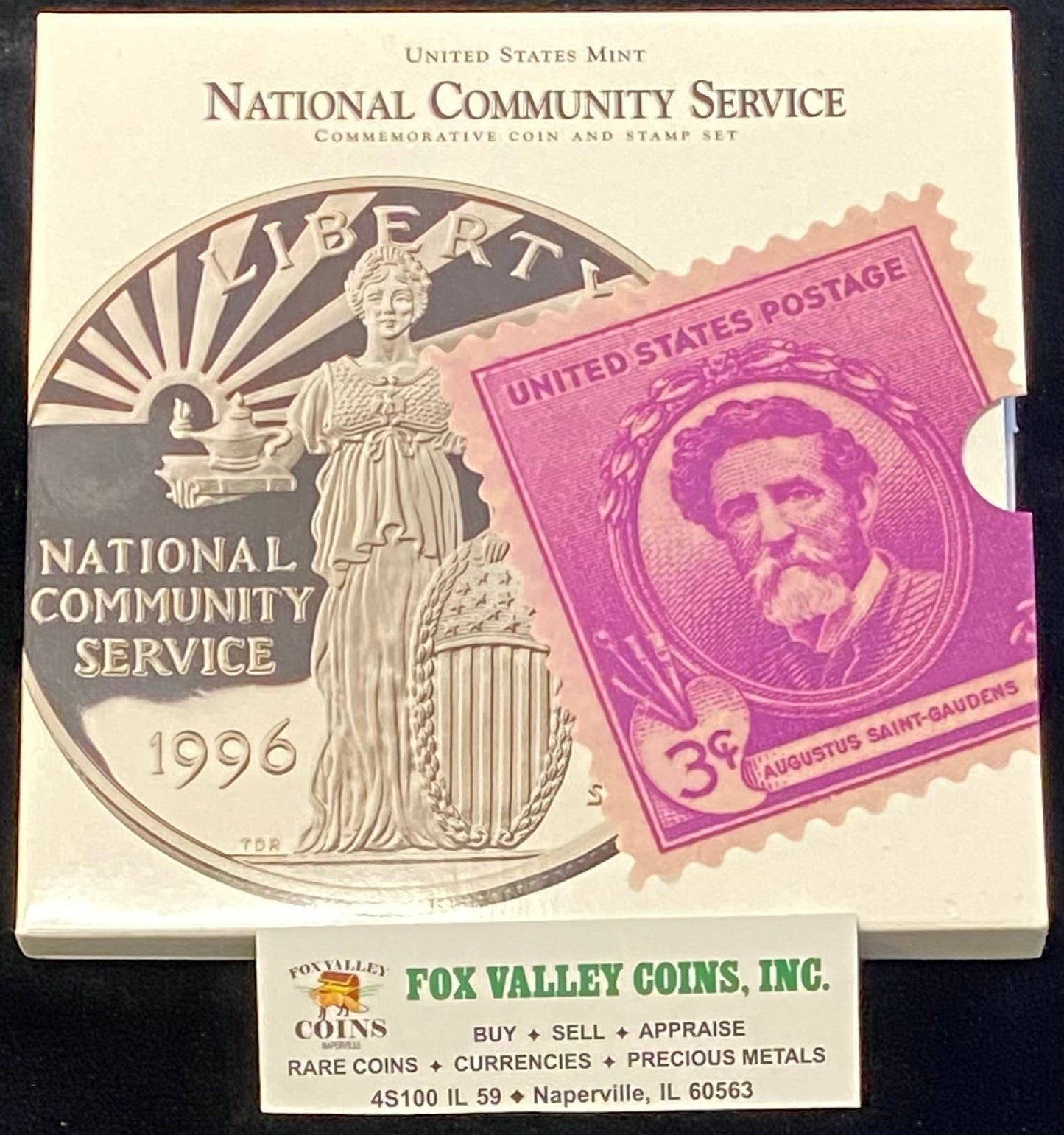 1996-S National Community Service Silver Coin & Stamp Commemorative Set