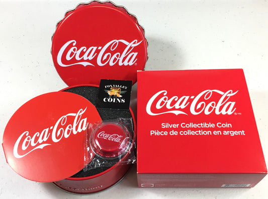 2019 Fiji Coca-Cola Bottle Cap - 6 Grams .999 Silver Round in Tin Box with COA - Sealed