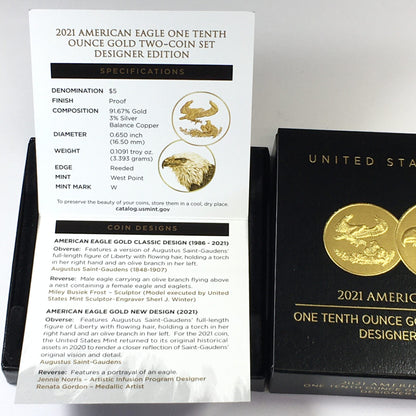 2021-W American Gold Eagle $5 Proof Set - Type 1 & 2 Designer Edition in U.S. OGP