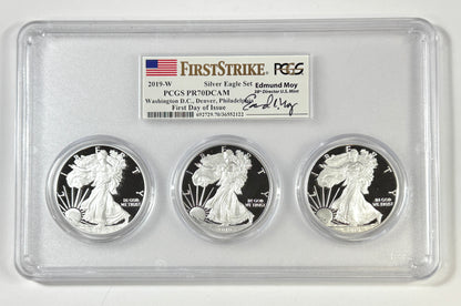 2019-W Silver Eagle 3PC Set - PR70 DCAM PCGS Edmund Moy Sig FDOI TRIHOLDER