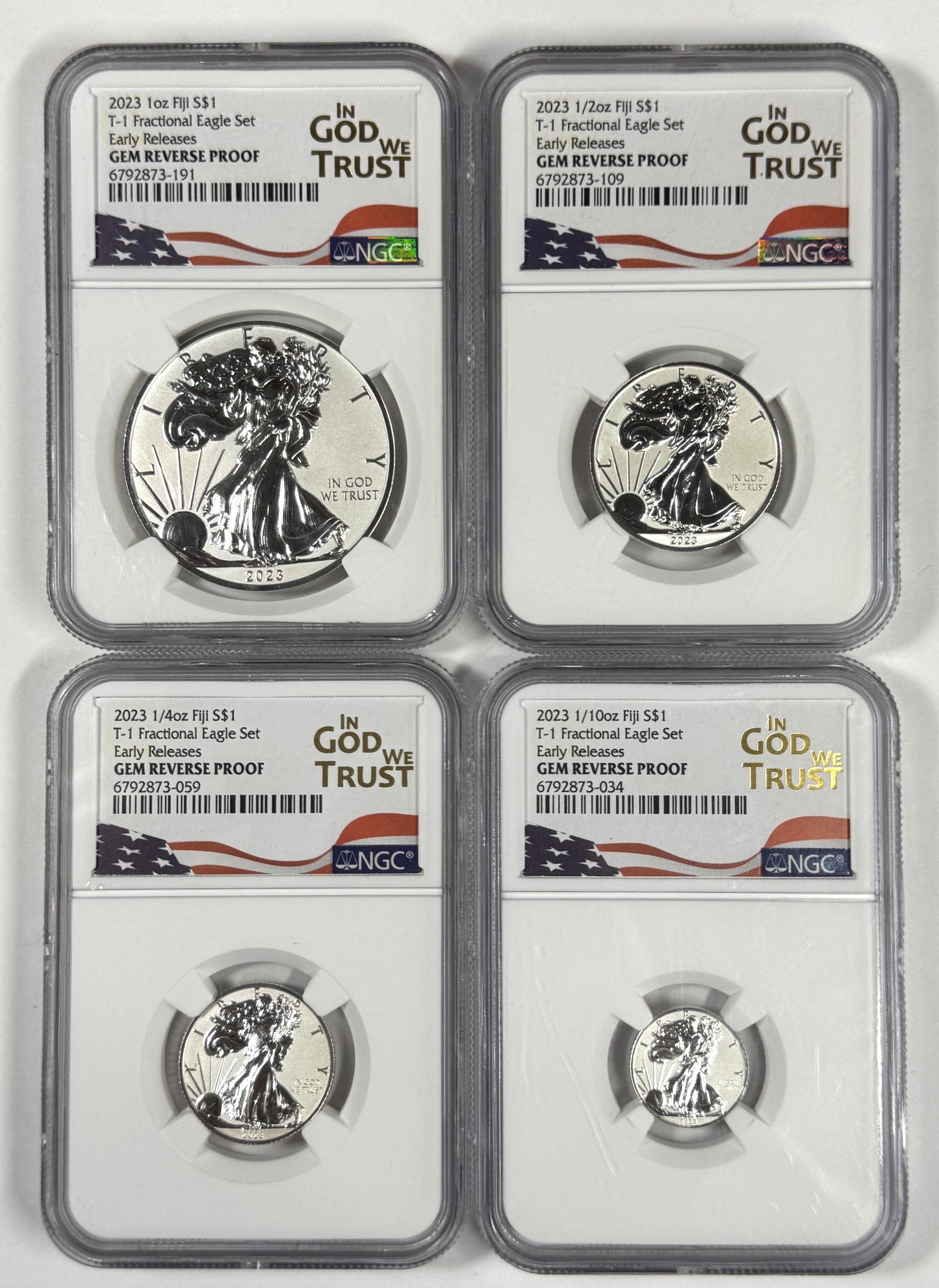 2023 Fiji Fractional Type-1 Eagle Set NGC Gem reverse Proof - 1.85 oz. U.S. Flag Label