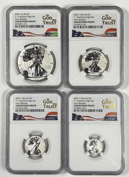 2023 Fiji Fractional Type-1 Eagle Set NGC Gem reverse Proof - 1.85 oz. U.S. Flag Label