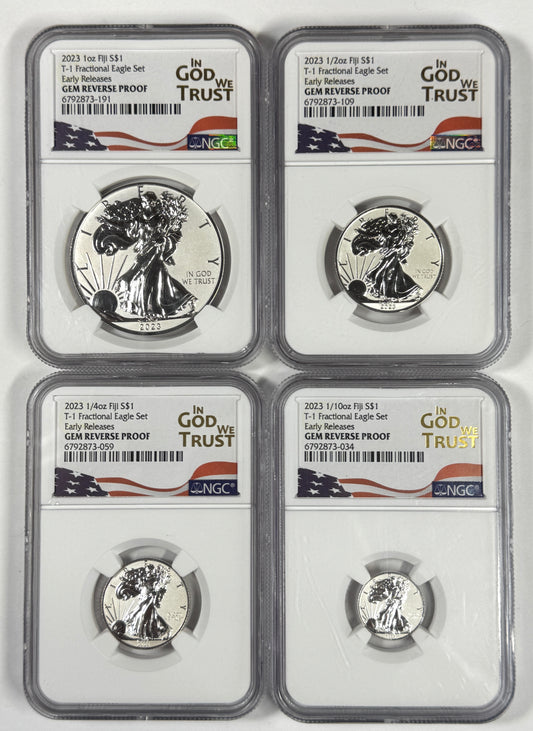 2023 Fiji Fractional Type-1 Eagle Set NGC Gem reverse Proof - 1.85 oz. U.S. Flag Label