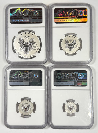 2023 Fiji Fractional Type-1 Eagle Set NGC Gem reverse Proof - 1.85 oz. U.S. Flag Label