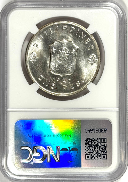 1947-S Philippine General Douglas MacArthur 1 Peso MS64 NGC - Lustrous Silver Coin