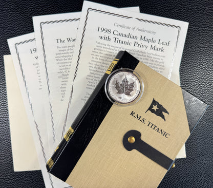 1998 Canada Silver Maple Leaf R.M.S. Titanic Privy 1 oz Silver Coin in Case & COA