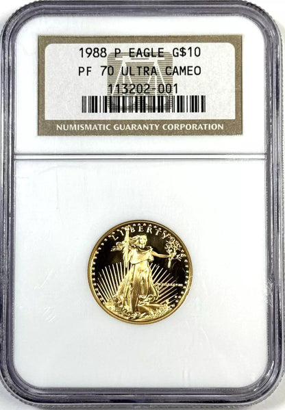 1988-P $10 Proof Gold American Eagle - 1/4 Oz Gold - NGC PF70 Ultra-Cameo