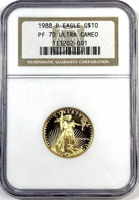 1988-P $10 Proof Gold American Eagle - 1/4 Oz Gold - NGC PF70 Ultra-Cameo