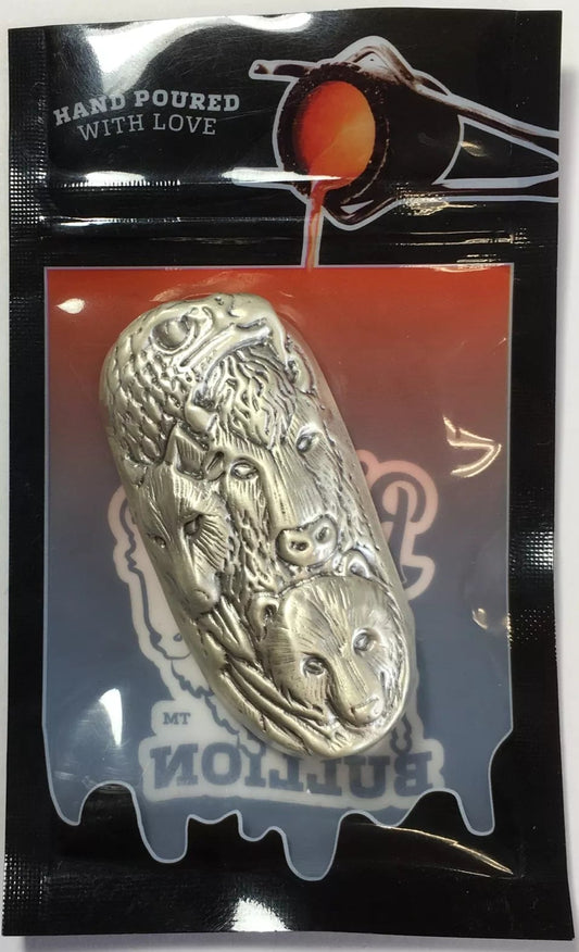 Bison B. Hand Poured 5 Oz Shaped Silver Bar - 4 Animal Totem - Eagle, Wolf, Bear, Bison in Original Packaging