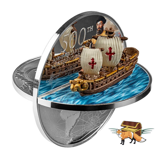 2022 Niue 500th Anniv. 3D Shaped Ferdinand Magellan Ship 2oz Silver Coin in OGP