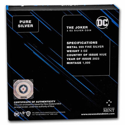 2023 Niue $10 DC Villains THE JOKER 3 oz Silver Colorized Coin in OGP