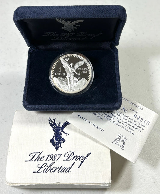 1987 Mexico PROOF LIBERTAD .999 Silver 1 oz in Original Governmental Package COA
