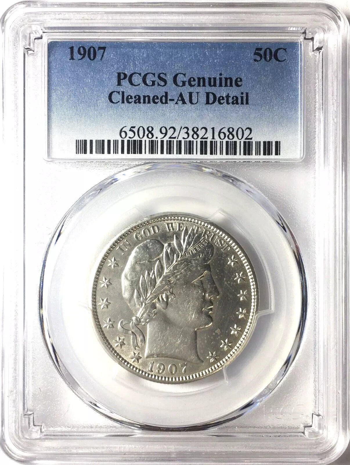 1907-P Barber Silver Half Dollar - Cleaned - High AU Details - PCGS Certified