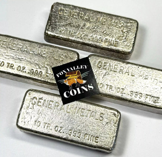 Vintage Old Poured General Metals 10 Oz .999 Fine Silver Bar