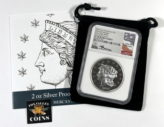 2026 $2 Ascension Island UK - MERCANTI MORGAN UHR 2 Oz Silver NGC PF70 FDOI 🔥