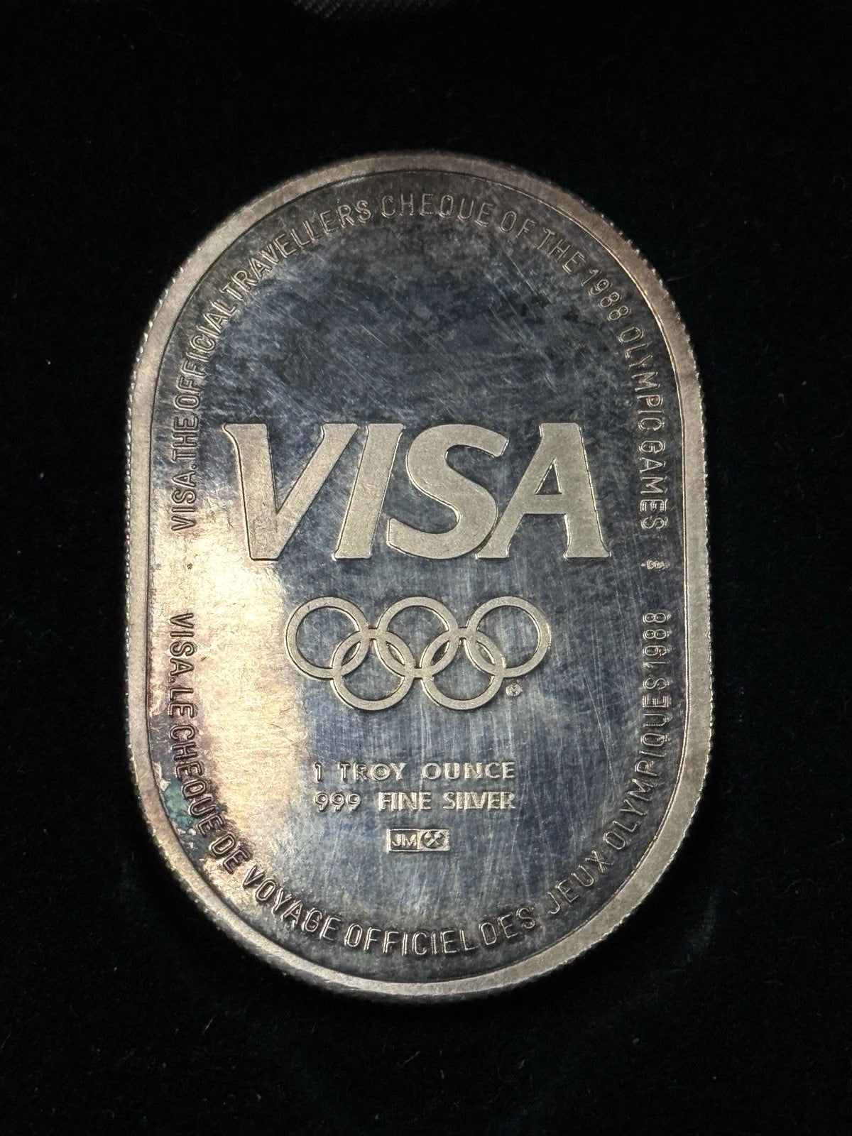 Vintage Johnson Matthey 1988 Olympic Games Visa 1oz Silver Bar W/Box -HARD FIND!