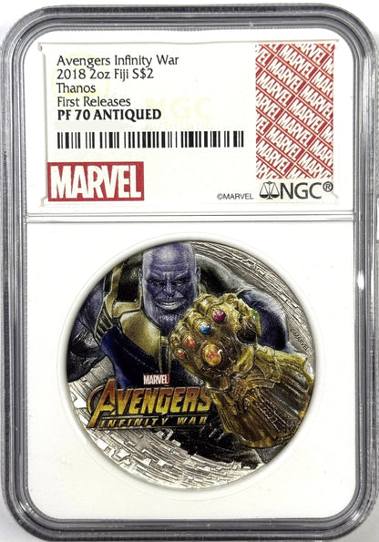 2018 Fiji $2 Thanos Avengers Infinity Wars - 2 oz Antiqued Silver Coin PF70 NGC