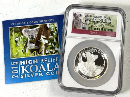 2015-P Australia $1 High Relief Silver Koala Coin NGC PF70 Ultra-Cameo w/COA
