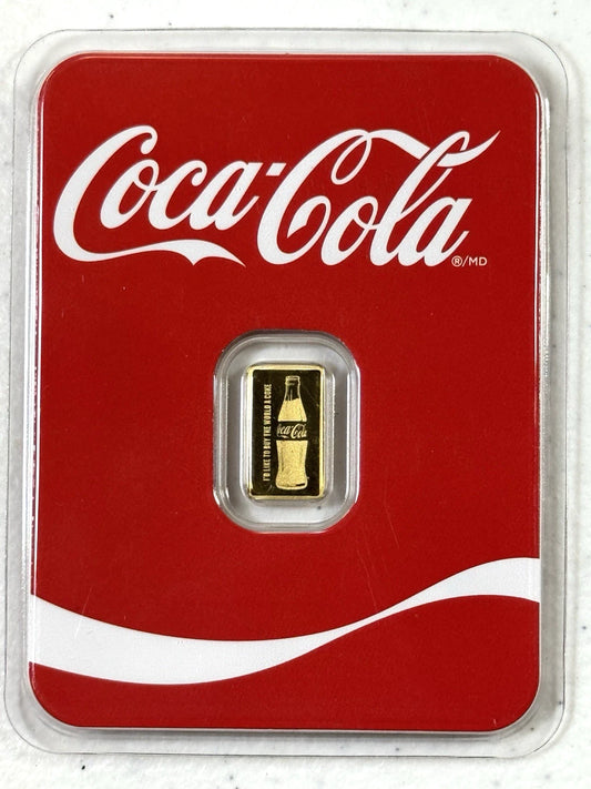 Coca Cola - 1 gram BAR .9999 Fine Gold Bar Sealed TEP - In Stock