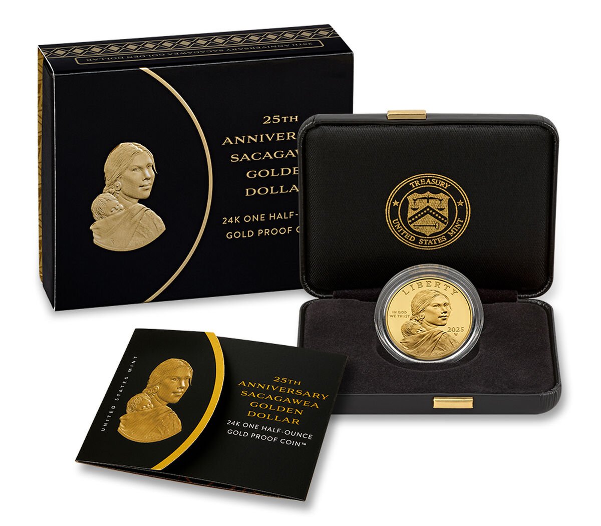 25th Anniversary Sacagawea 2025 Golden Dollar 24K One Half-Ounce Gold Proof Coin
