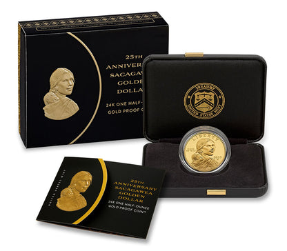 25th Anniversary Sacagawea 2025 Golden Dollar 24K One Half-Ounce Gold Proof Coin